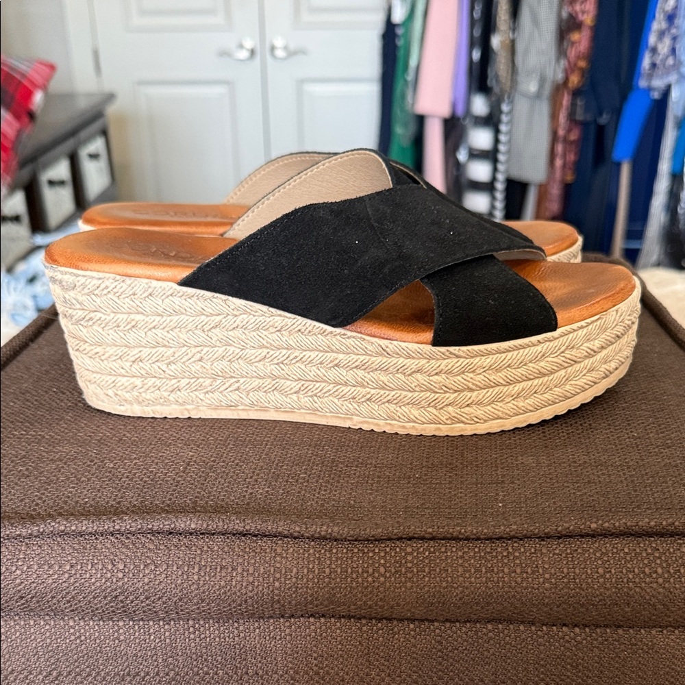 Cordani Black Suede Espadrille Platform Slide